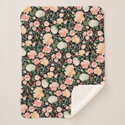 Blush and black watercolor floral sherpa blanket