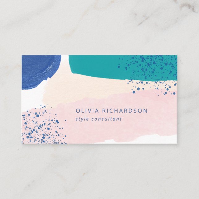 Blush and Blue | Abstract Watercolor Business Card (Front)