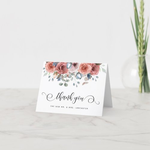 Blush and Blue Blissful Floral Thank You Card