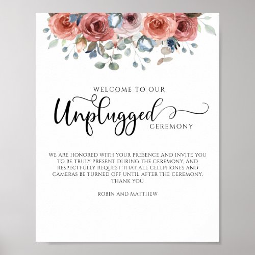 Blush and Blue Blissful Unplugged Ceremony Sign