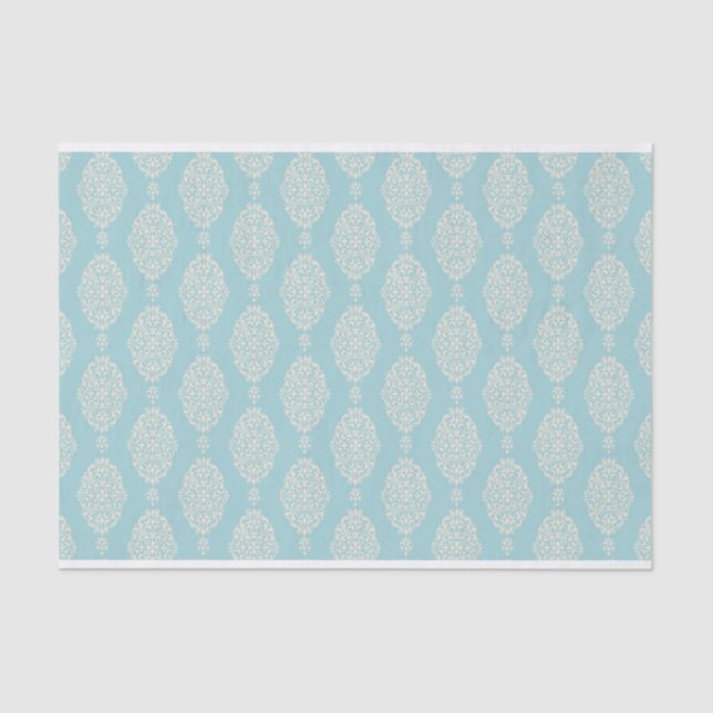 Blush and Blue Damask Pattern Tissue Paper (Front)
