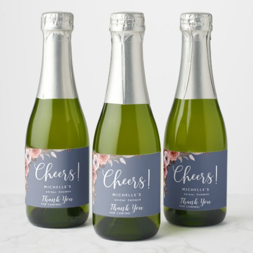 Blush and Blue Floral Cheers Liquor Wine Favor Sparkling Wine Label