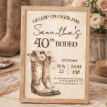 Blush and Boots 40th Rodeo Western Birthday Invitation<br><div class="desc">Saddle up for a celebration with this rustic western 40th birthday invitation! Featuring watercolor cowgirl boots filled with blush pink florals on a warm tan background, this design perfectly captures that country-chic rodeo vibe. Elegant script fonts pair with bold western lettering for a look that’s feminine yet rugged — ideal...</div>