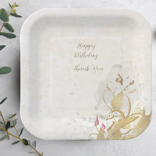 Blush and botanical golden leaves paper plates