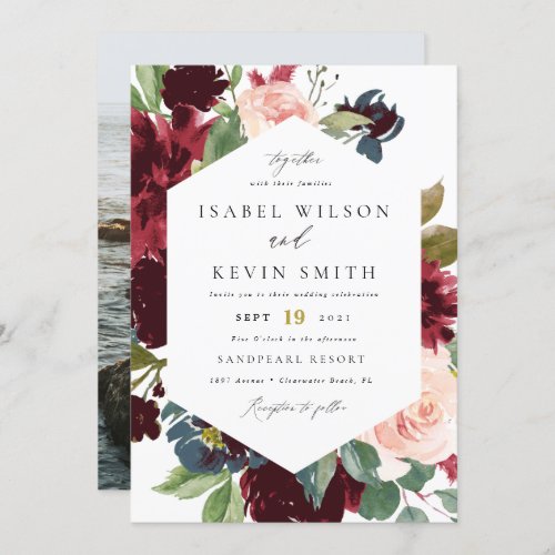 Blush and Burgundy floral frame wedding Invitation