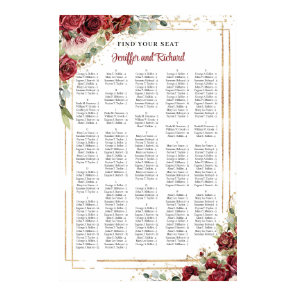 Blush and Burgundy floral gold frame Alphabetical Poster