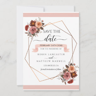 Blush and Burgundy Floral, Save the Date Card
