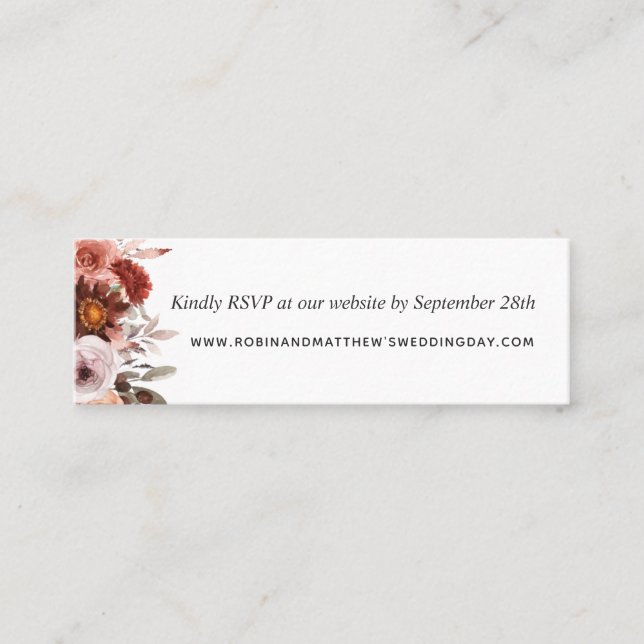 Blush and Burgundy Floral Website Rsvp Mini Business Card (Front)