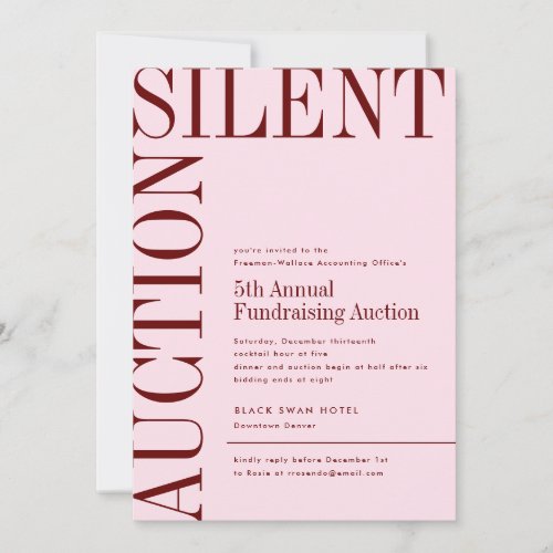 Blush and Burgundy Large Text Silent Auction Invitation