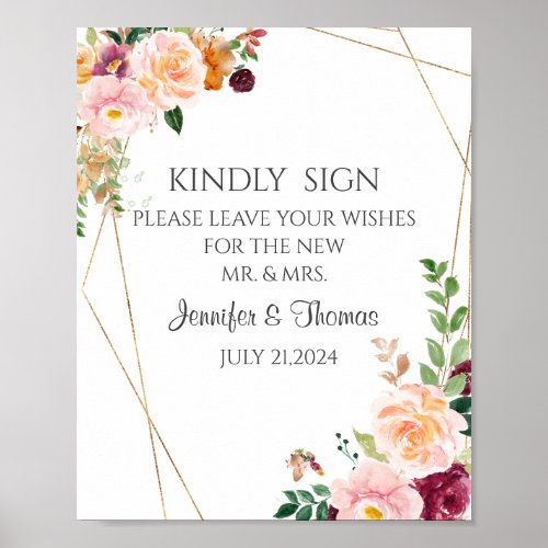 Blush And Burgundy Roses Wedding  Signs 