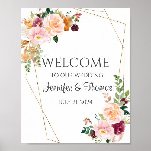 Blush And Burgundy Roses Welcome Signs 