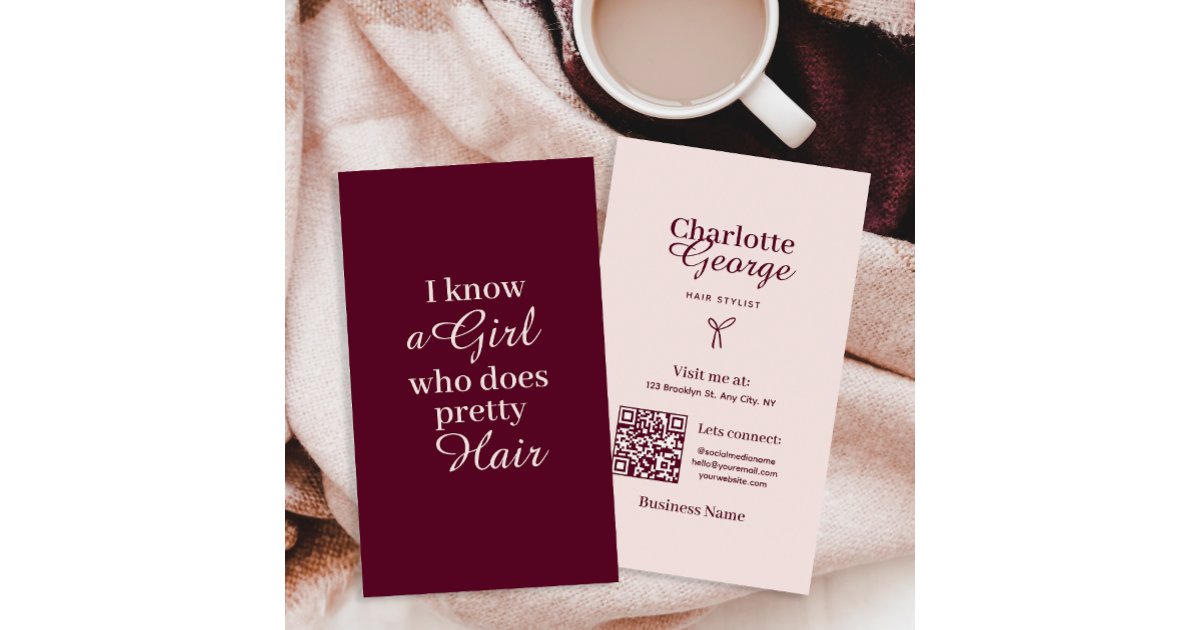 Blush and Burgundy Script Hair Stylist Business Card | Zazzle