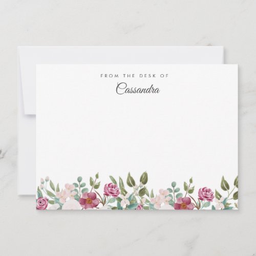 Blush and Burgundy Watercolor Floral Personalized  Note Card