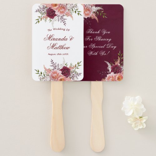 Blush and Burgundy Watercolor Peony Thank You  Hand Fan