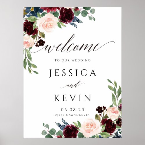 Blush and Burgundy Wedding Welcome Sign