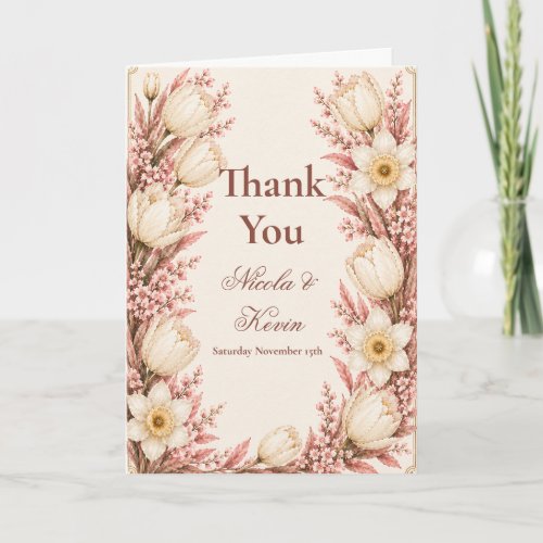Blush and Champagne Wedding Thank You Card