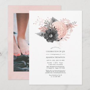 Blush and Charcoal Floral Celebration of Life Invitation