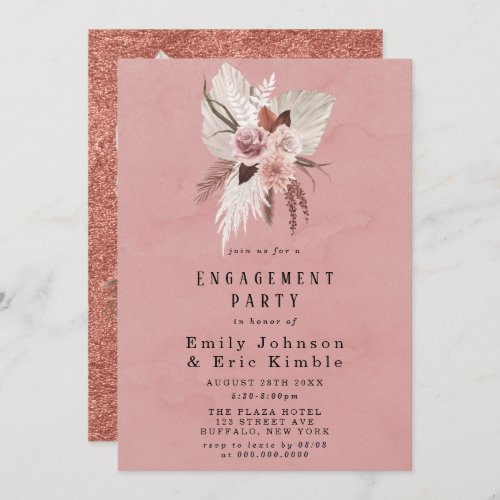 Blush and Copper Tropical Pampas Engagement Party Invitation