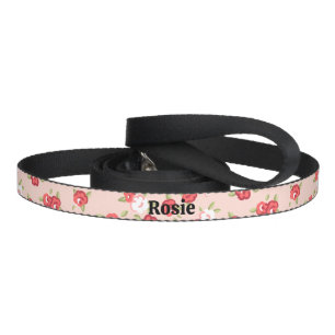 Blush and Coral Dainty Floral Print Custom Name Pet Leash