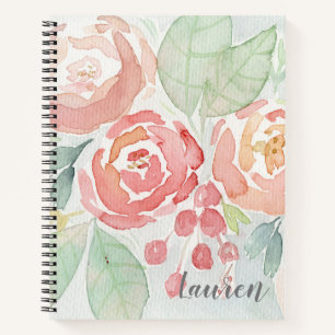 Blush and Coral Watercolor Flower Notebook