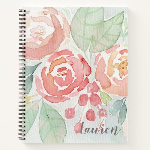 Blush and Coral Watercolor Flower  Notebook