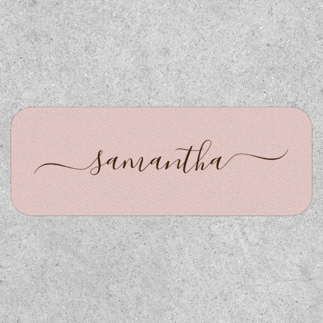 Blush and Dark Brown Elegant Swash Signature Name Patch (Front)