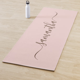 Blush and Dark Brown Elegant Swash Signature Name Yoga Mat