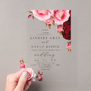 Blush and Dusty Rose Pink Floral Wedding Acrylic Invitations