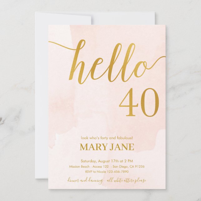 Blush and gold 40th birthday invitation (Front)