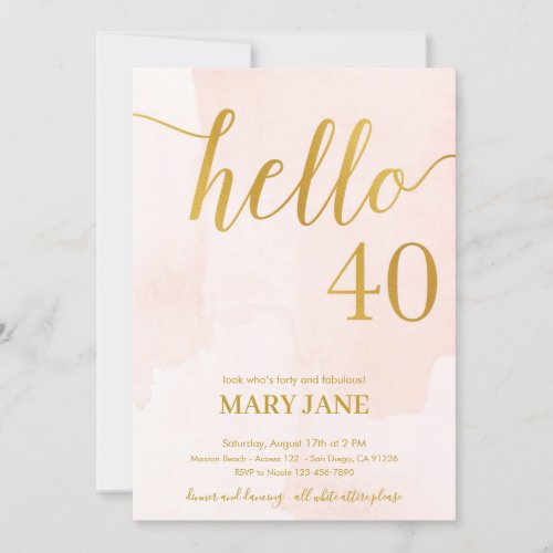 Blush and gold 40th birthday invitation
