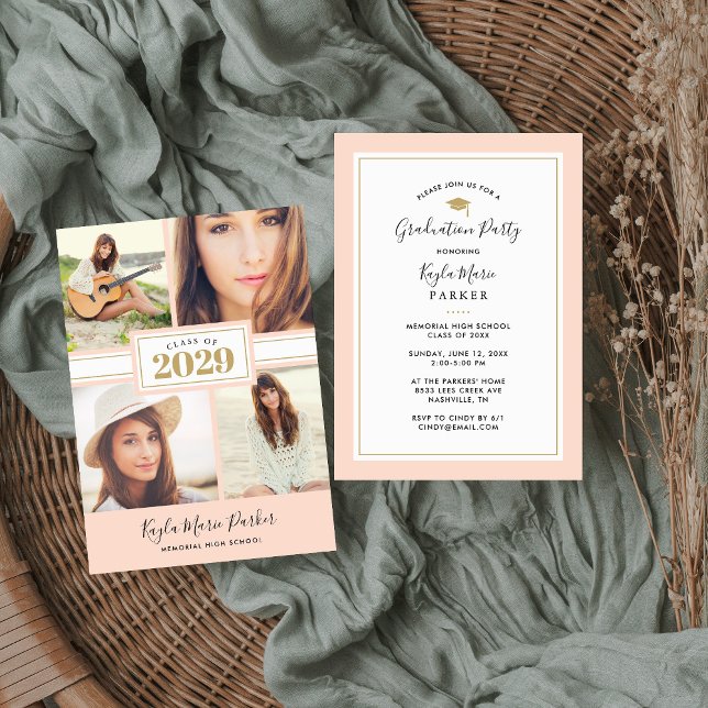 Blush and Gold | 4 Photo Graduation Invitation (Creator Uploaded)