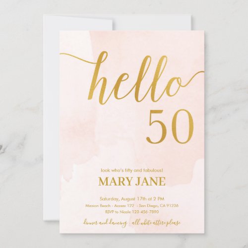 blush and gold 50th birthday invitation
