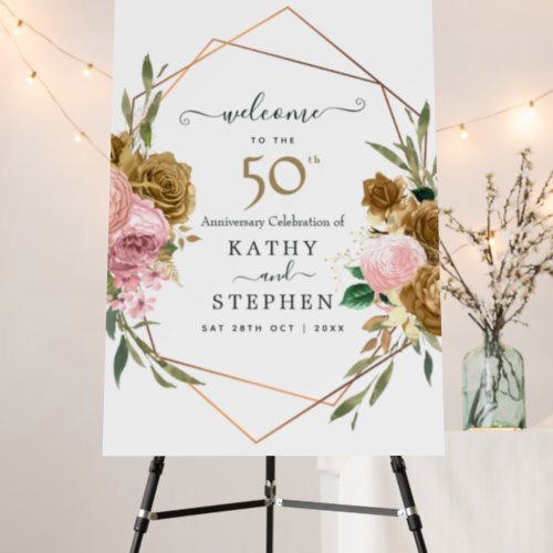Blush and Gold 50th Wedding Anniversary Welcome Foam Board