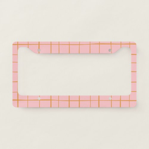 Blush and Gold Abstract Grid Lines Pattern   License Plate Frame