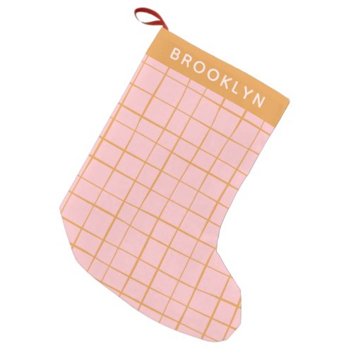 Blush and Gold Abstract Grid Lines Personalized Small Christmas Stocking