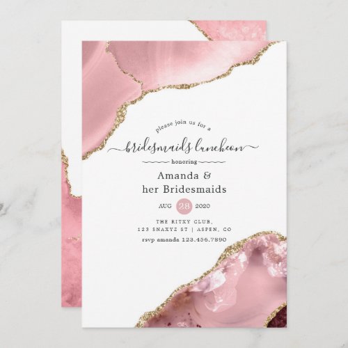 Blush and Gold Agate Bridesmaids Luncheon Invitation