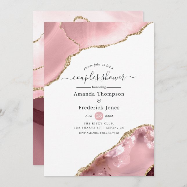 Blush and Gold Agate Couples Shower Invitation (Front/Back)