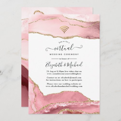 Blush and Gold Agate Online Virtual Wedding Invitation