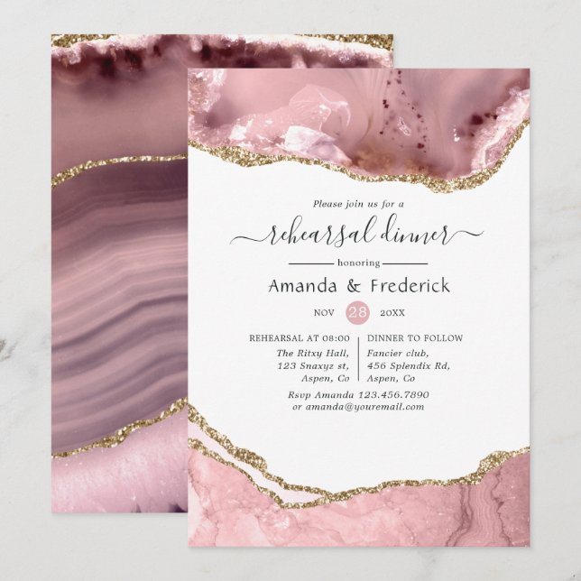 Blush and Gold Agate Rehearsal Dinner Invitation (Front/Back)