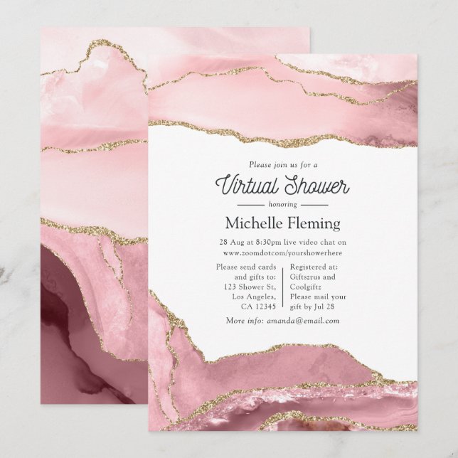 Blush and Gold Agate Virtual Baby Shower Invitation (Front/Back)