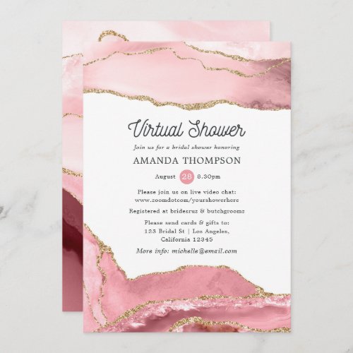 Blush and Gold Agate Virtual Bridal Shower Invitation