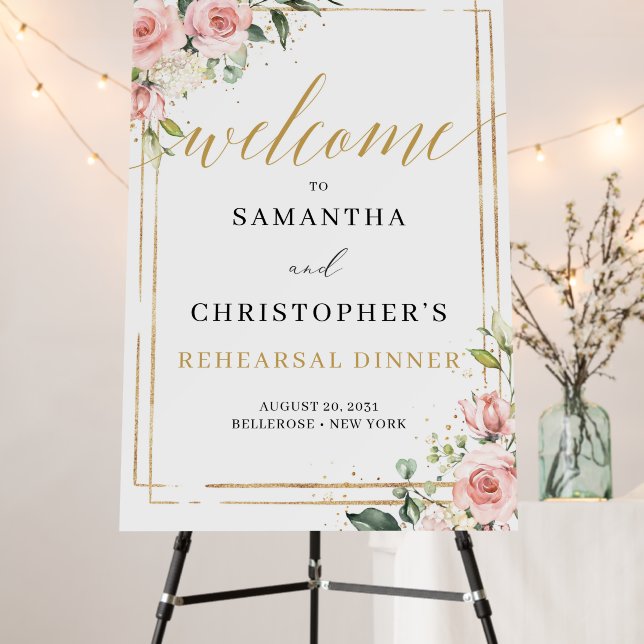Blush and gold boho rehearsal dinner welcome  foam board (In Situ (Stand))