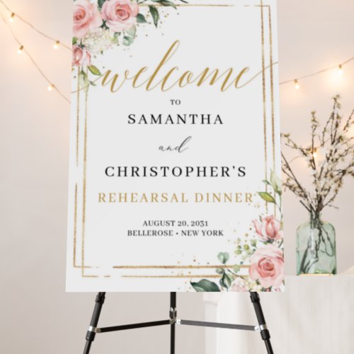 Blush and gold boho rehearsal dinner welcome  foam foam board