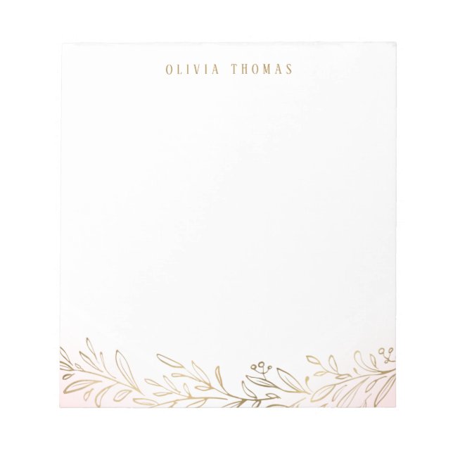 Blush and gold botanical personalized Stationery Notepad (Front)