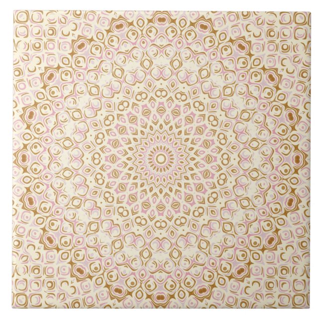 Blush and Gold Decorative Mandala Ceramic Tile (Front)