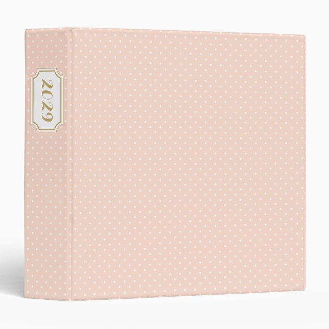Blush and Gold Elegant Dots and Bookplate Label Binder (Front/Spine)