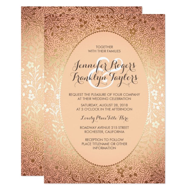Blush And Gold - Elegant Floral Vintage Wedding Invitation