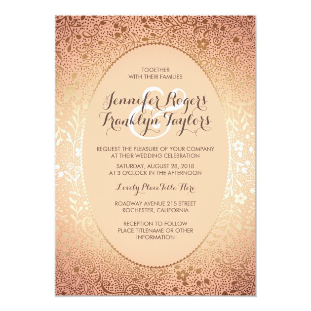 Blush And Gold - Elegant Floral Vintage Wedding Invitation