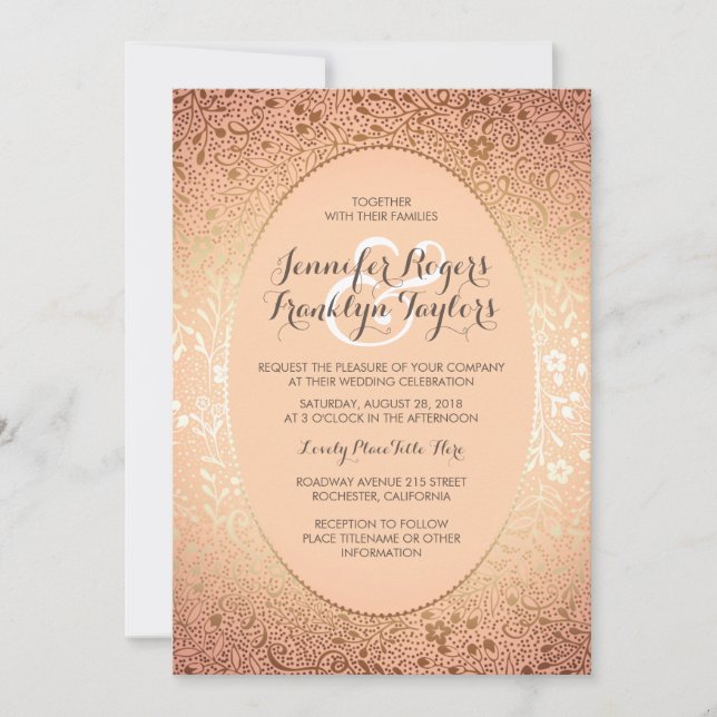 Blush and Gold - Elegant Floral Vintage Wedding Invitation (Front)