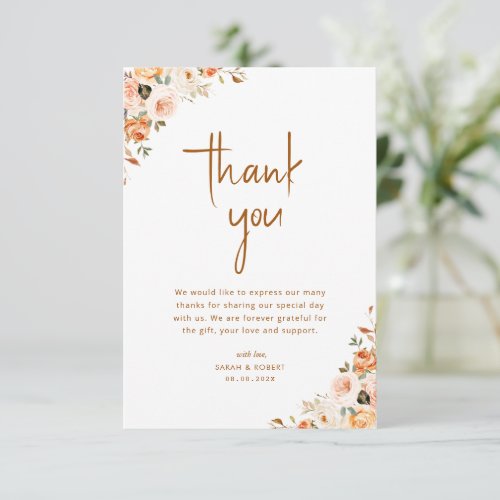 blush and gold fall floral thank you card